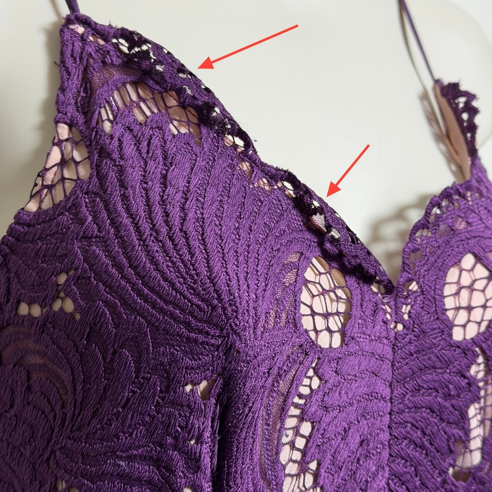 Moulinette Soeurs Anthropologie Purple Lace Midi Dress Scalloped V-Neck Size 2 - Picture 8 of 15